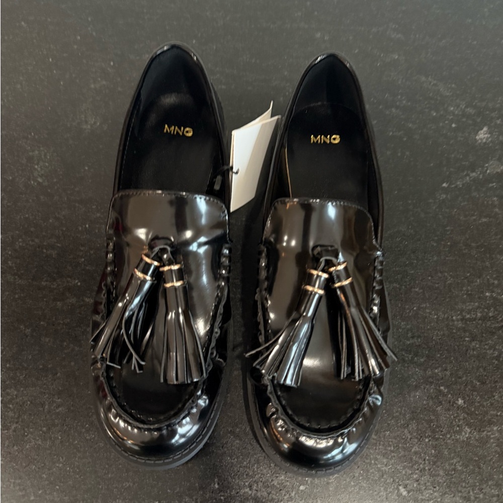 $139 NEW Mango MNG leather Loafers with Tassels in Black Euro 37 US 6.5 - Picture 6 of 11